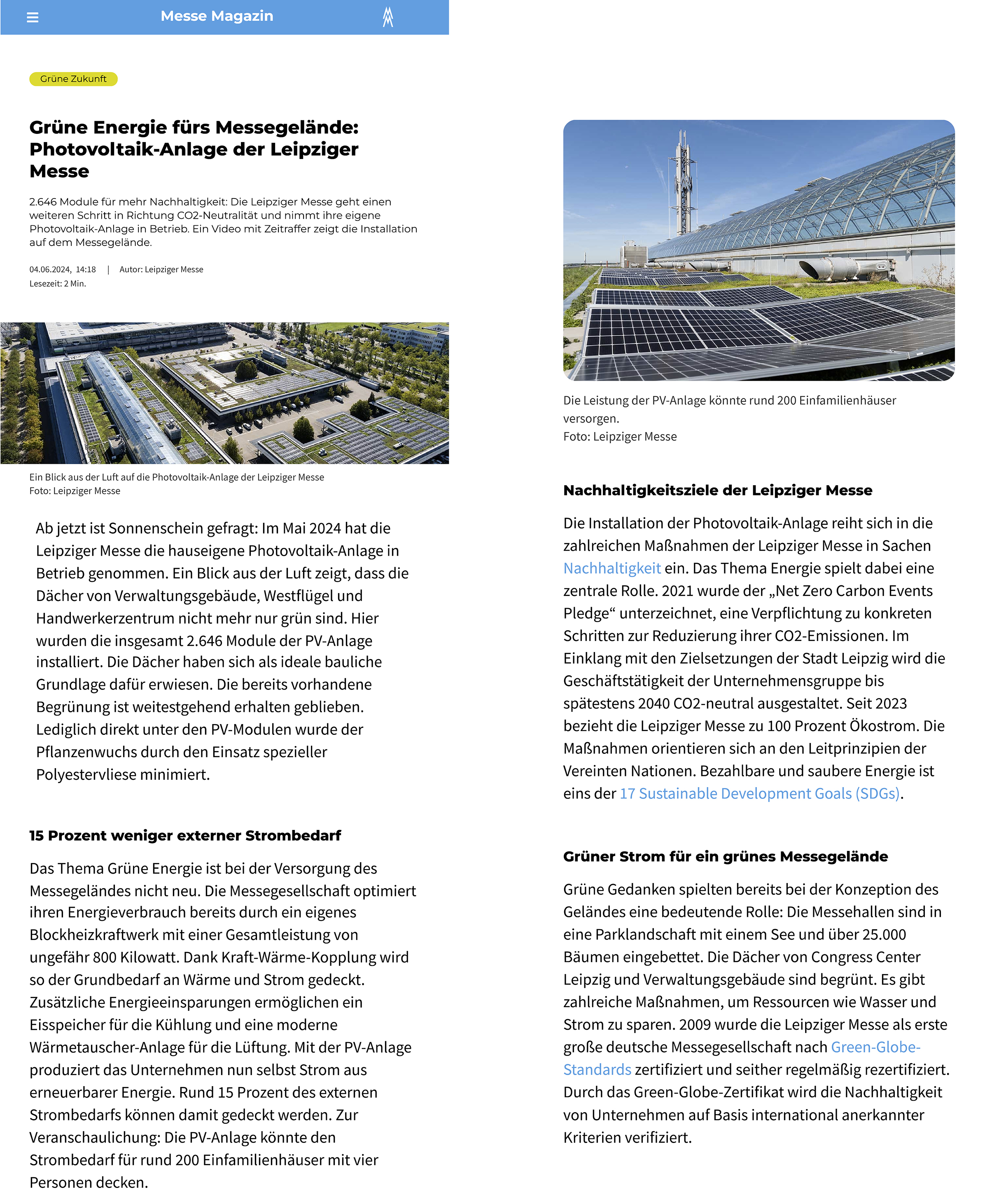 Magazin Leipziger Messe: Grüne Energie fürs Messegelände: Photovoltaik-Anlage der Leipziger Messe