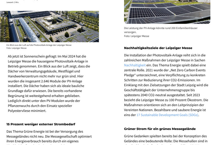 Magazin Leipziger Messe: Grüne Energie fürs Messegelände: Photovoltaik-Anlage der Leipziger Messe